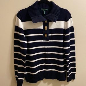 Lauren by Ralph Lauren XL Navy & White Sweater